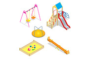 Playground. Playground slide theme elements. Isometric kids play