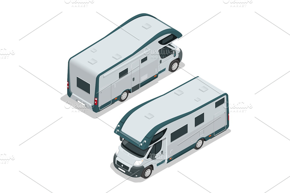 Recreational vehicles for family tourism and vacation. Flat 3d vector isometric illustration in Illustrations - product preview 8