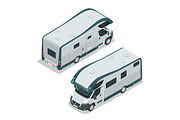 Recreational vehicles for family tourism and vacation. Flat 3d vector isometric illustration