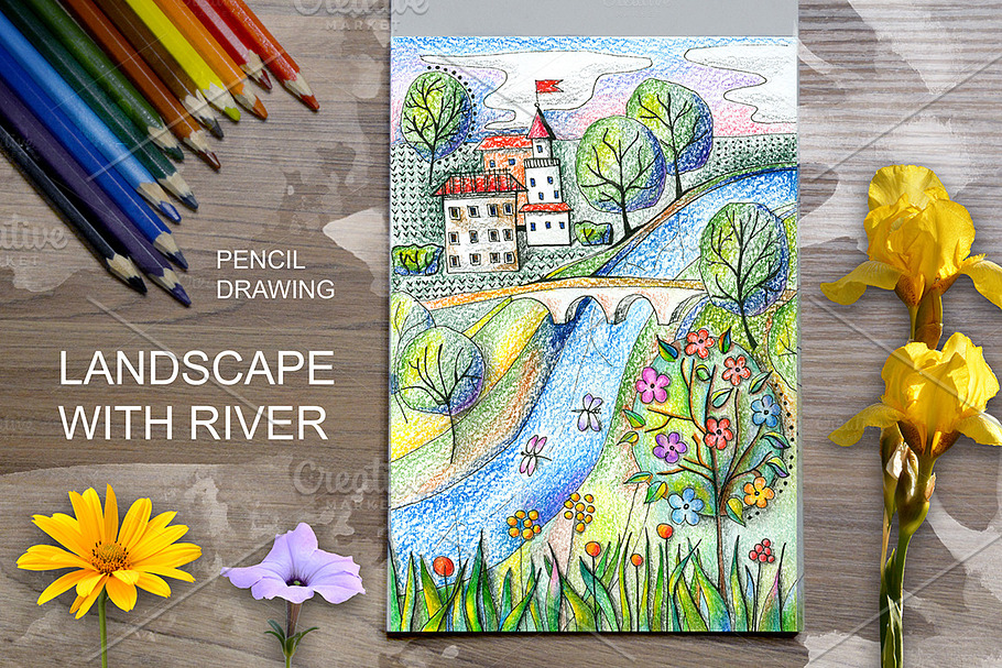 Landscape with river in Illustrations - product preview 8