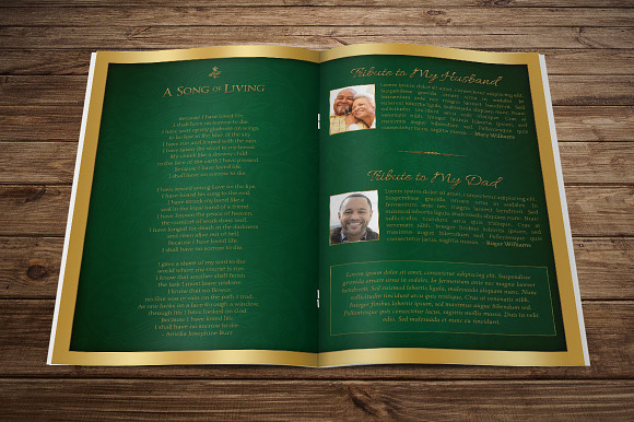 Green Regal Funeral Program Template in Templates - product preview 3
