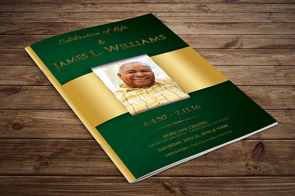 Green Regal Funeral Program Template in Templates - product preview 4