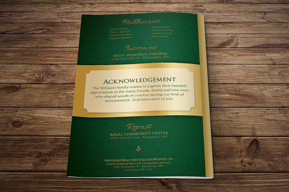 Green Regal Funeral Program Template in Templates - product preview 5