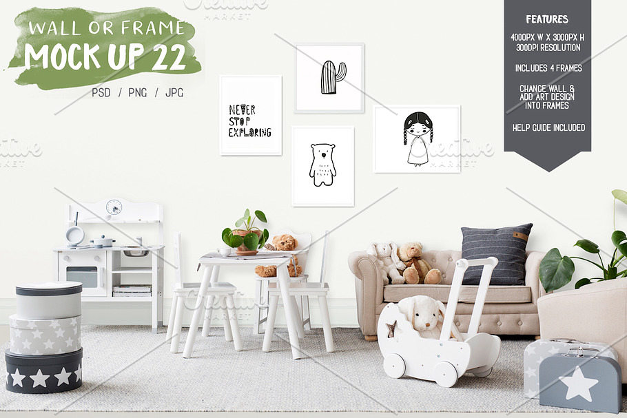 Kids Room Wall/Frame Mock Up 22 in Print Mockups - product preview 8