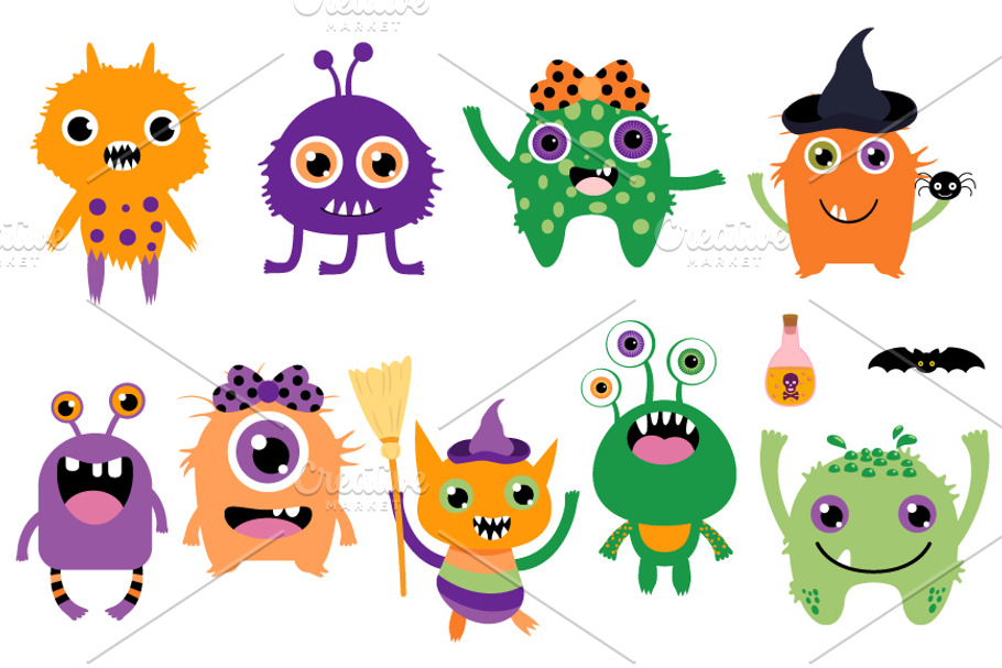 Cute Halloween monsters clip art in Illustrations - product preview 8