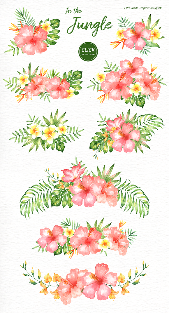 In the Jungle Watercolor Clipart in Illustrations - product preview 3