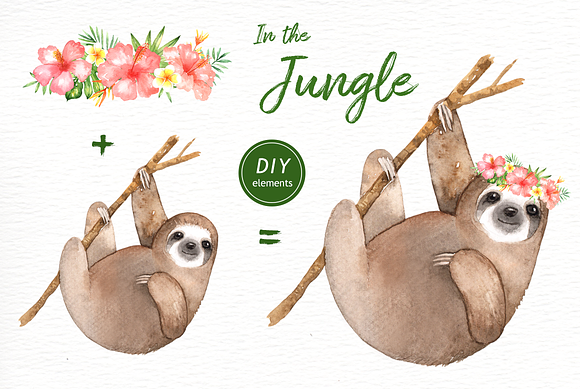 In the Jungle Watercolor Clipart in Illustrations - product preview 5