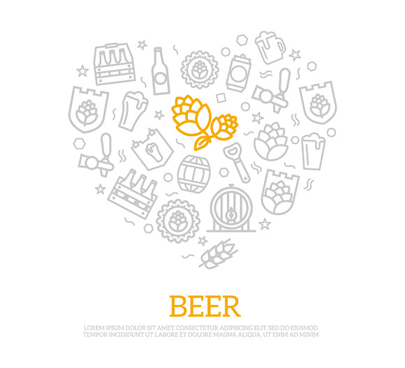 Set of vector beer and bar, pub line icons. Alcohol, bottle, mug, barley, hop, barrel, ale, froth, keg, beaker, jar and more. Editable Stroke. in Graphics - product preview 7