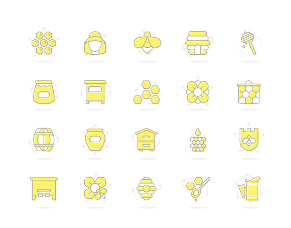 Set of vector honey line icons. Bee, honeycomb, barrel, beekeeper, dipper, jar, flower, beehive, pot, hexagon, beeswax, spoon and more. Editable Stroke. in Graphics - product preview 1