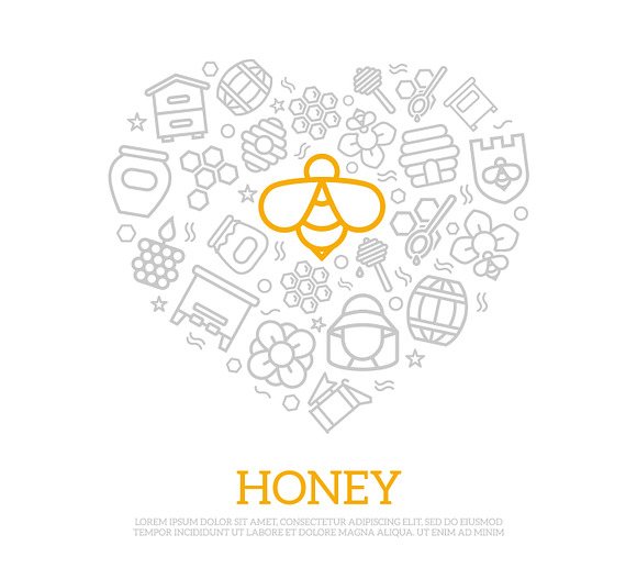 Set of vector honey line icons. Bee, honeycomb, barrel, beekeeper, dipper, jar, flower, beehive, pot, hexagon, beeswax, spoon and more. Editable Stroke. in Graphics - product preview 7