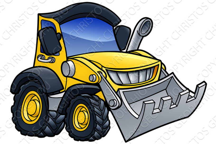 Digger Bulldozer Cartoon in Illustrations - product preview 8