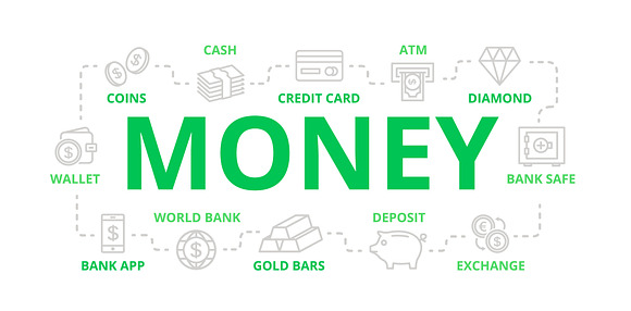 Set of vector bank and money line icons. Coin, cash, card, credit, atm, diamont, wallet, gold, deposit, purse, piggy, diamond, dollar, bag and more. Editable Stroke. in Icons - product preview 2
