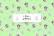 Cute fat bees, seamless patterns