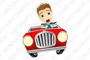 Cartoon man driving fast car