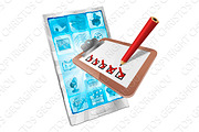Online survey phone app clipboard concept 