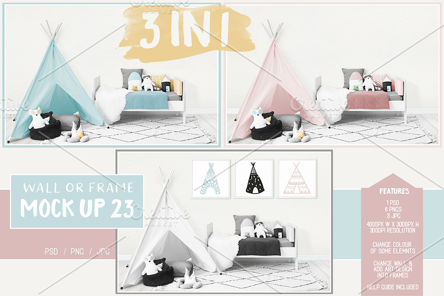 Kids Room Wall/Frame Mock Up 23 in Print Mockups - product preview 8