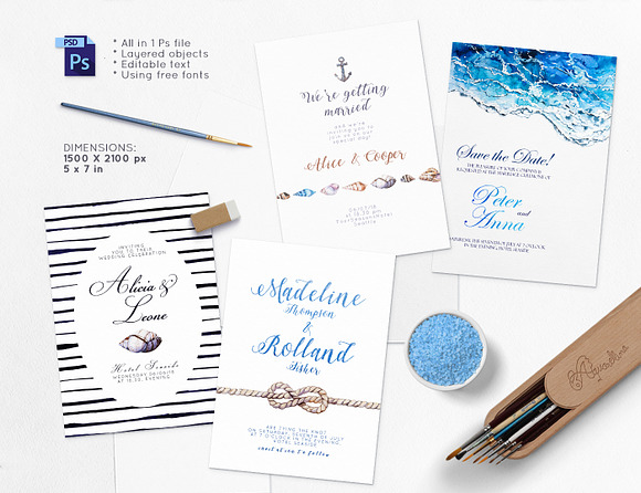 4 Seaside Wedding Invitations in Wedding Templates - product preview 1