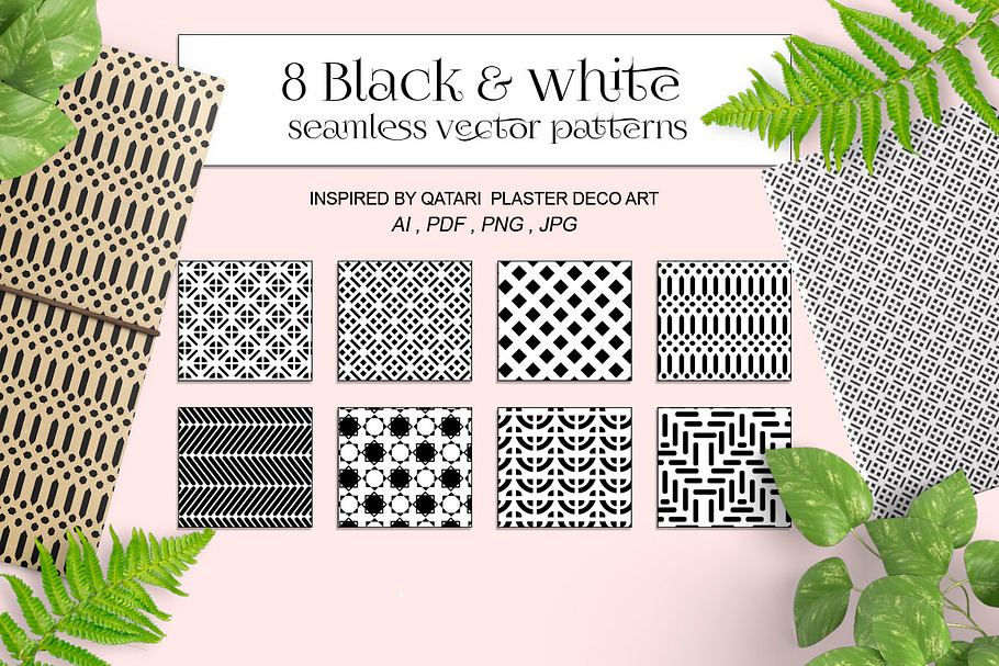 Black&white seamless vector patterns in Photoshop Color Palettes - product preview 8