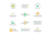 Set of retro vintage beer and alcohol logo or insignia, emblems, labels and badges and other branding objects. Vector line style