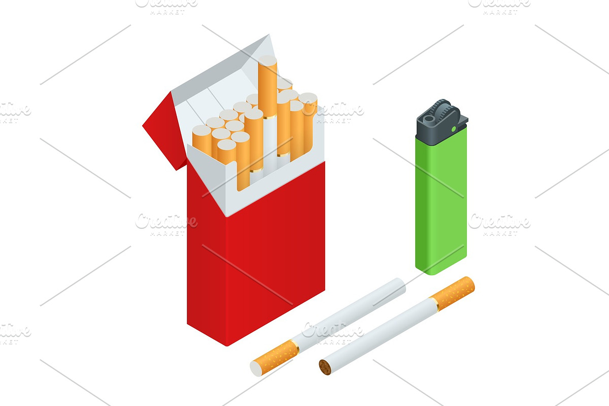 Lighters, cigarettes pack, cigarette isometric in Objects - product preview 8