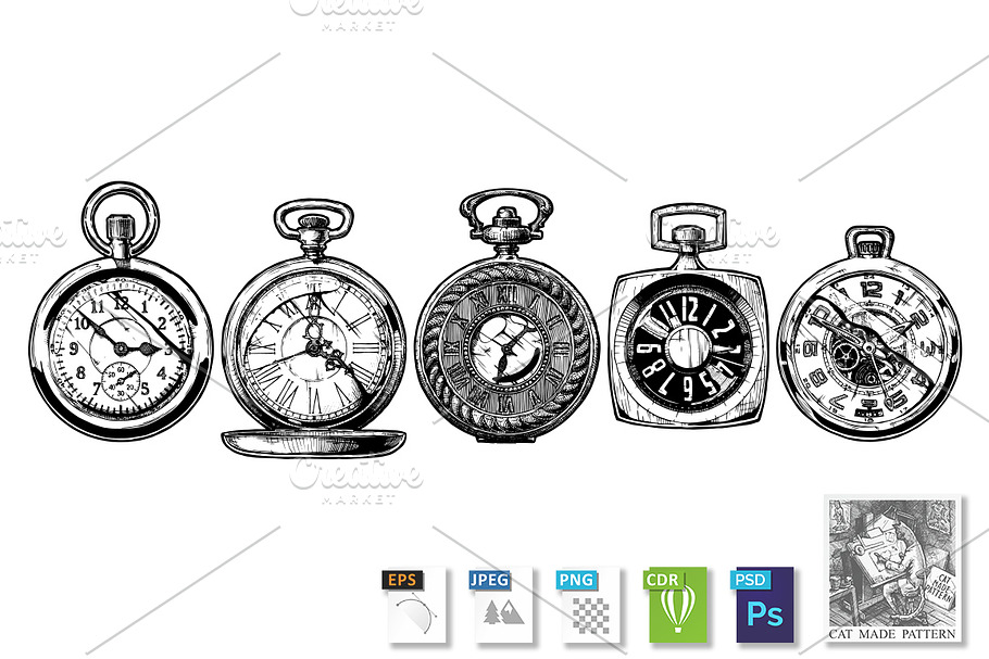 set of pocket watches in Illustrations - product preview 8