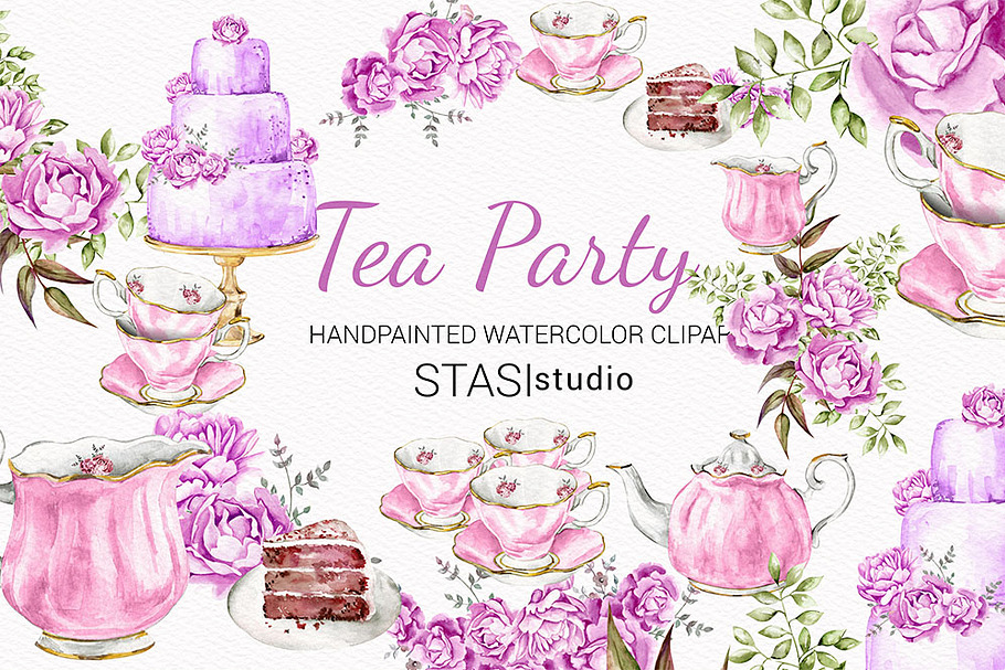 High Tea Watercolor Clipart in Illustrations - product preview 8