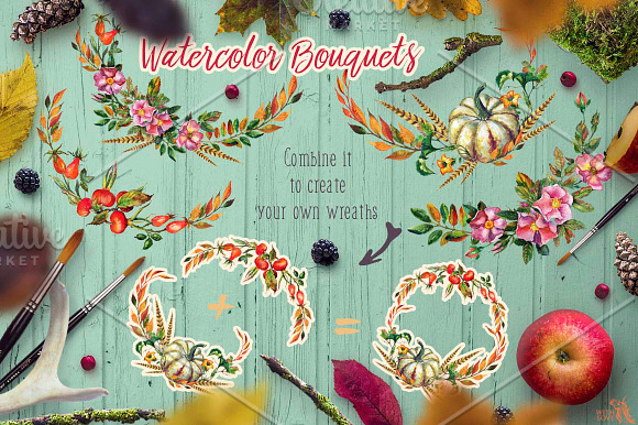 Watercolor Rosehip & Pumpkins Set in Illustrations - product preview 4