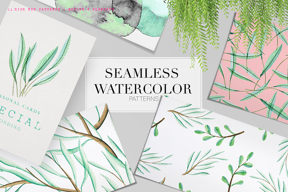 Fresh Seamless Watercolor Patterns! in Illustrations - product preview 3