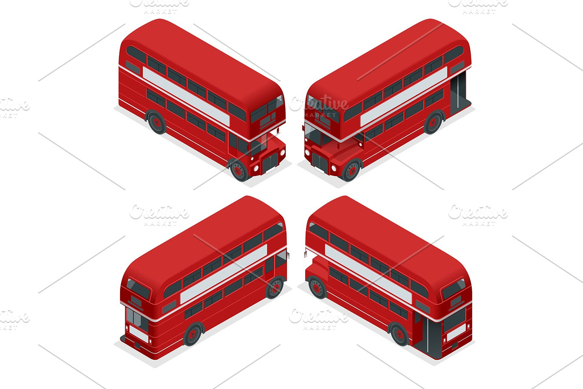 Isometric Highly detailed Red Bus isolated double decker London UK England vehicle icon set. Can be used for workflow layout, game, diagram, number options, web design and infographics in Illustrations - product preview 8