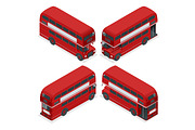 Isometric Highly detailed Red Bus isolated double decker London UK England vehicle icon set. Can be used for workflow layout, game, diagram, number options, web design and infographics