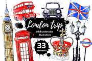 London trip Watercolor clip art set