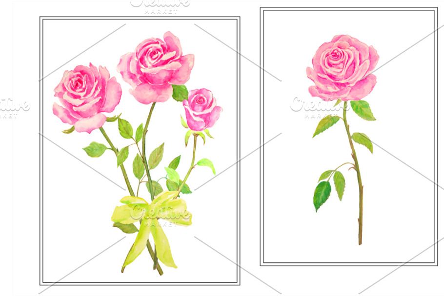 Watercolor Standard Pink Roses