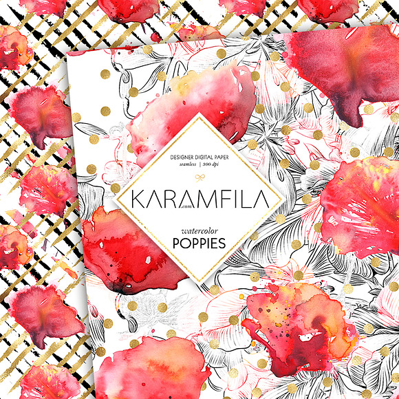 Watercolor Poppies Patterns in Patterns - product preview 7