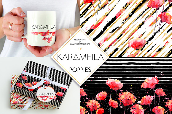 Watercolor Poppies Patterns in Patterns - product preview 8