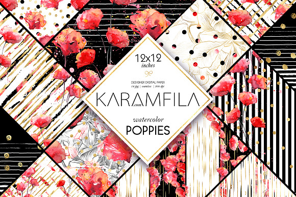 Watercolor Poppies Patterns in Patterns - product preview 9