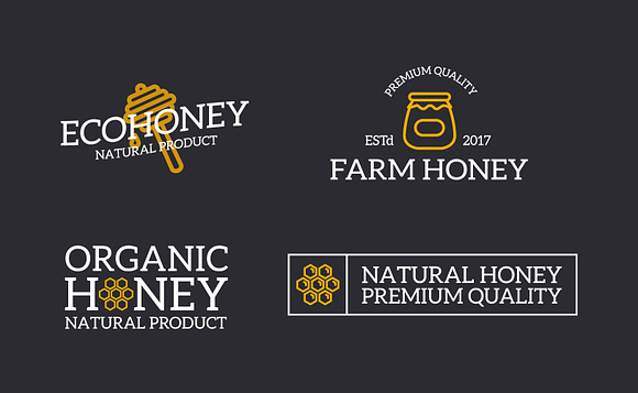 Set of retro vintage honey and bee logo or insignia, emblems, labels and badges and other branding objects. Vector line style in Logo Templates - product preview 2