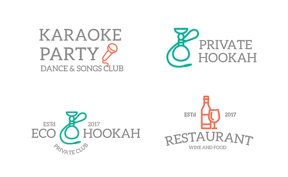 Set of retro vintage night club, karaoke, disco logo or insignia, emblems, labels and badges and other branding objects. Vector line style in Logo Templates - product preview 1
