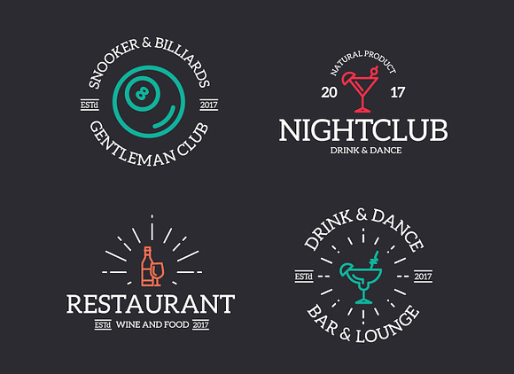 Set of retro vintage night club, karaoke, disco logo or insignia, emblems, labels and badges and other branding objects. Vector line style in Logo Templates - product preview 3