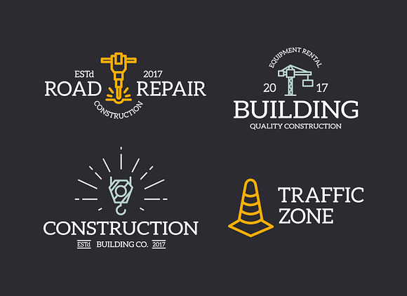 Set of retro vintage construction logo or insignia, emblems, labels and badges and other branding objects. Vector line style in Logo Templates - product preview 3
