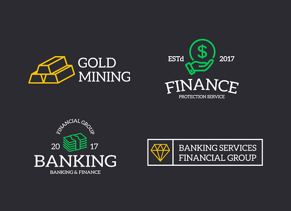 Set of retro vintage money and bank logo or insignia, emblems, labels and badges and other branding objects. Vector line style in Logo Templates - product preview 3