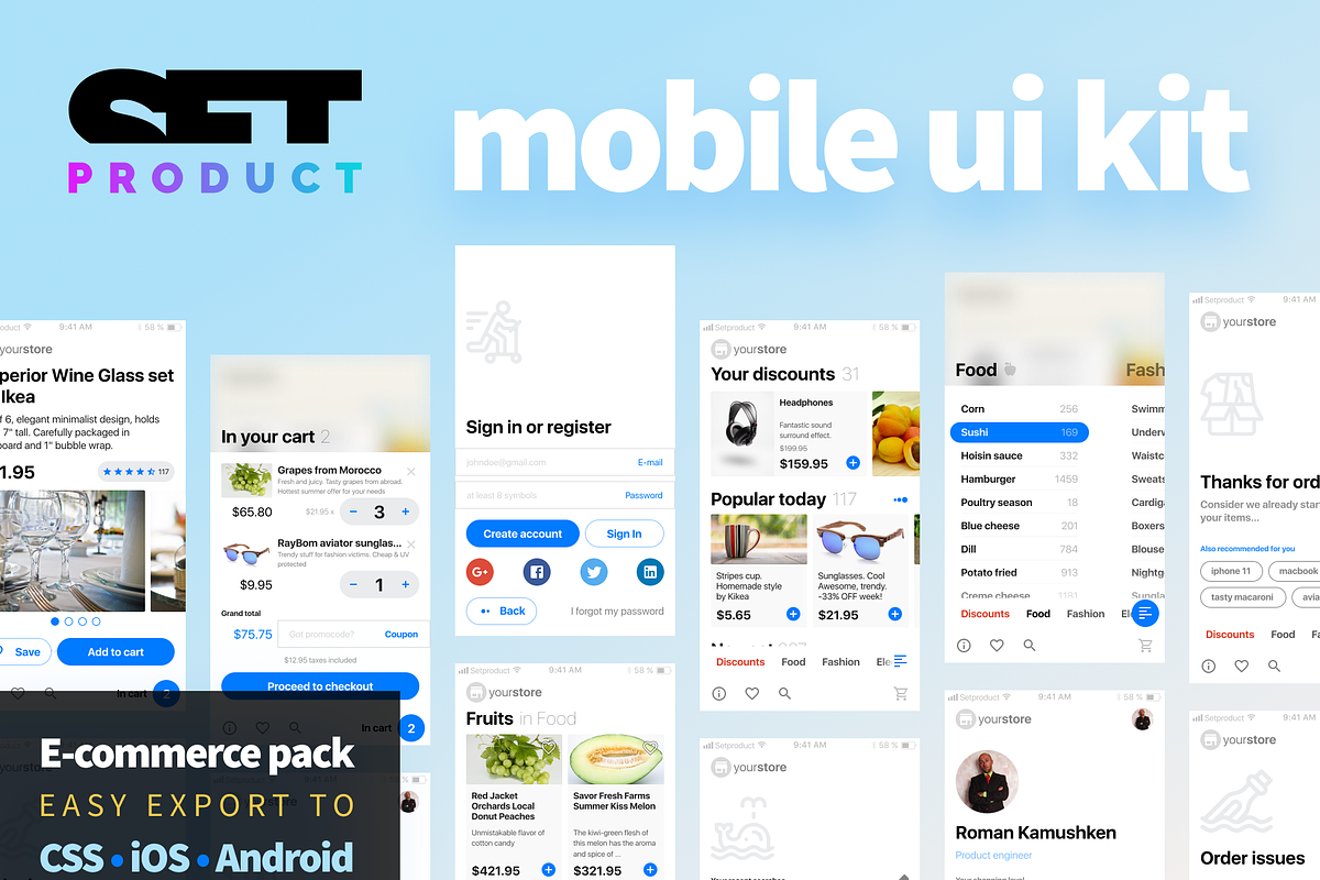 Responsive mobile UI kit e-commerce in UI Kits and Libraries - product preview 8