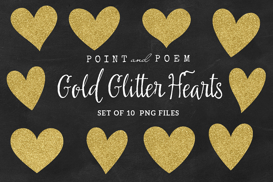 Hand Drawn Gold Glitter Hearts in Illustrations - product preview 8