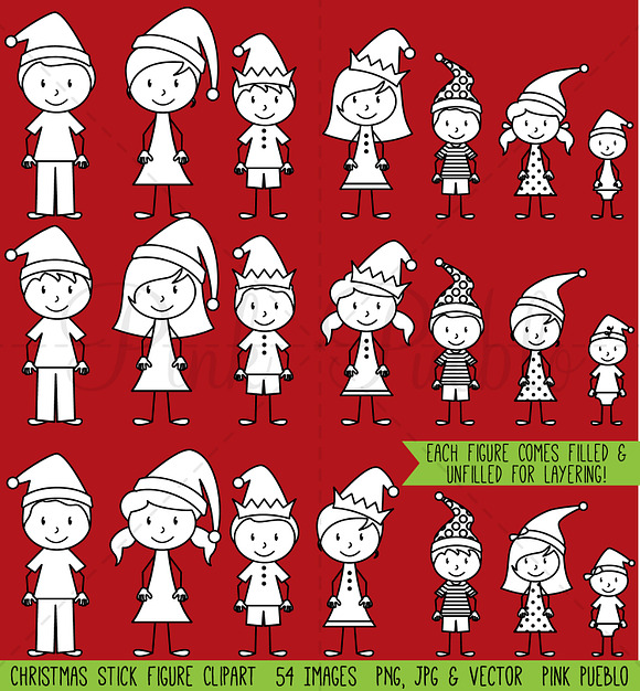 Christmas Stick Figure Clipart in Illustrations - product preview 1