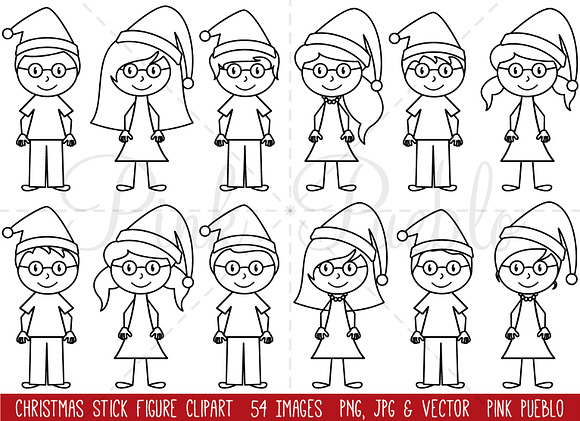 Christmas Stick Figure Clipart in Illustrations - product preview 2