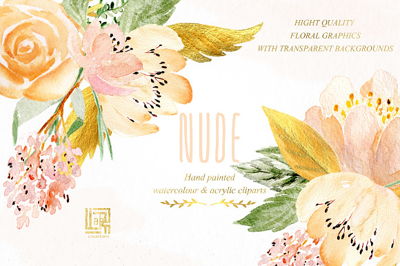 Nude & gold. Watercolor clipart in Illustrations - product preview 4