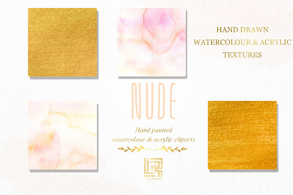 Nude & gold. Watercolor clipart in Illustrations - product preview 7