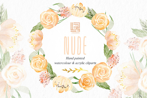 Nude & gold. Watercolor clipart in Illustrations - product preview 8