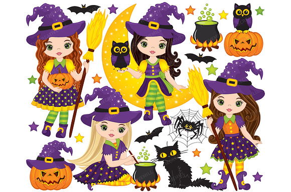Vector Halloween Witch Clipart  in Illustrations - product preview 2