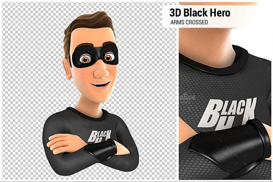 3D Black Hero with Arms Crossed in Illustrations - product preview 8