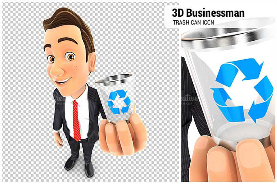 3D Businessman Holding Trash Can in Illustrations - product preview 8